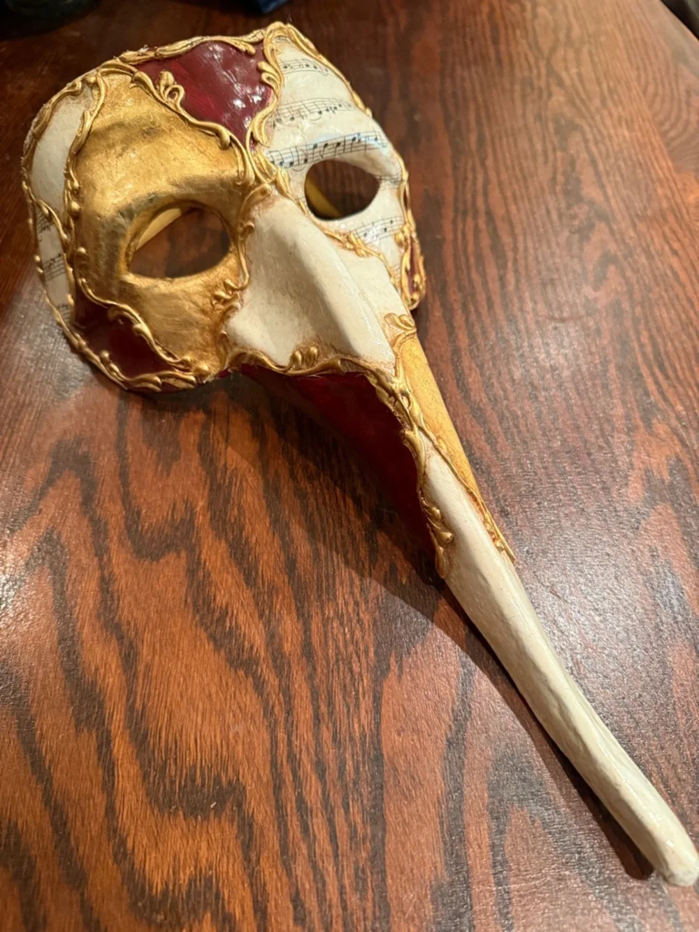 Venetian Plague Doctor Mask Gold Red Music Notes Masquerade Decor